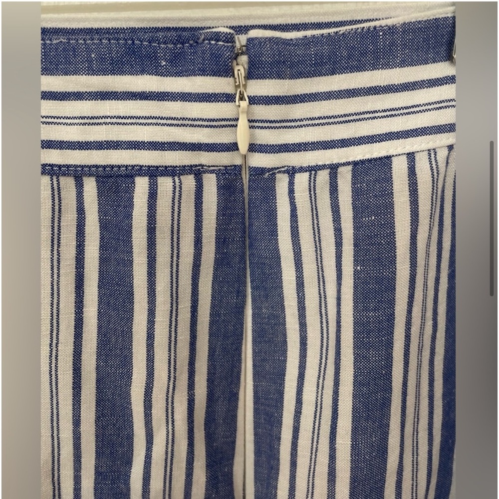 NWT ANN TAYLOR LOFT.  Sz 8 Navy/White Stripe Mock Wrap Skirt w/Ruffles - Picture 2 of 4